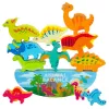 LEAN TOYS Dinozaurų bokšto pusiausvyros žaidimas Vikrumo mediniai blokeliai dėlionė 12 vnt.
