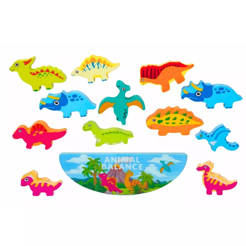 LEAN TOYS Dinozaurų bokšto pusiausvyros žaidimas Vikrumo mediniai blokeliai dėlionė 12 vnt.