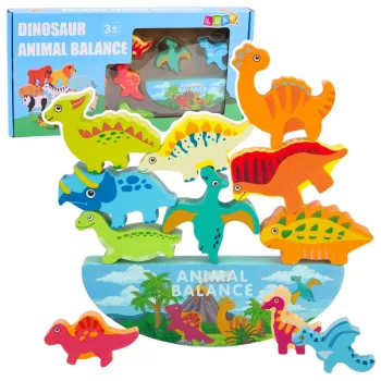 LEAN TOYS Dinozaurų bokšto pusiausvyros žaidimas Vikrumo mediniai blokeliai dėlionė 12 vnt.