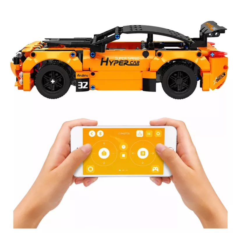 LEAN TOYS RC automobilis su nuotolinio valdymo pultu, konstrukciniai blokeliai, oranžinis, 545 vnt.
