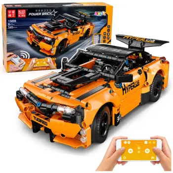 LEAN TOYS RC automobilis su nuotolinio valdymo pultu, konstrukciniai blokeliai, oranžinis, 545 vnt.