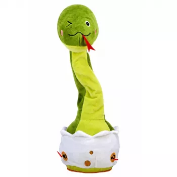 LEAN TOYS Pliušinis šokantis gyvatė interaktyvus muzikinis talismanas žalias
