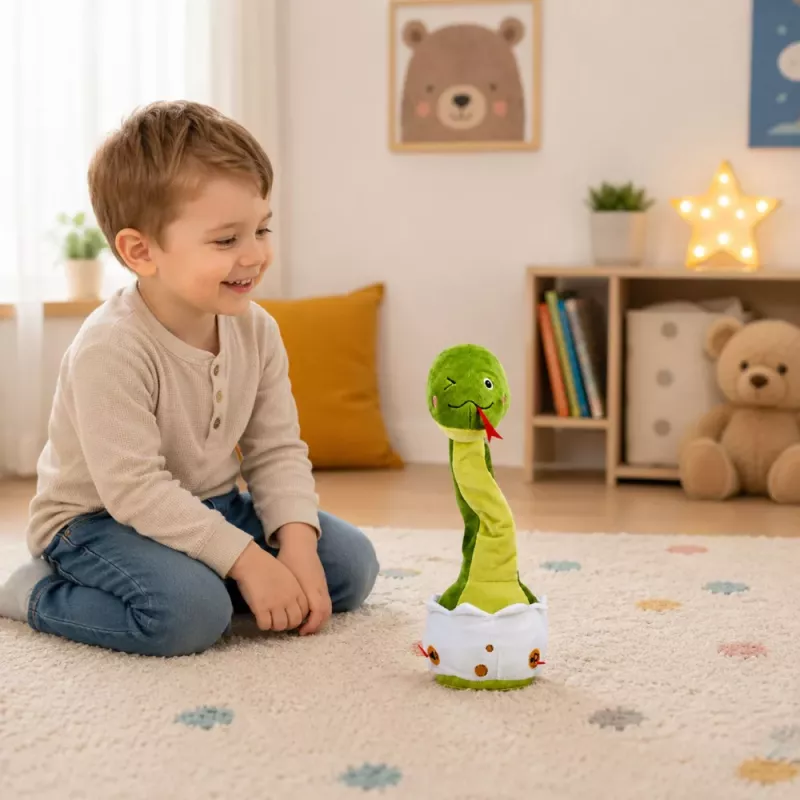 LEAN TOYS Pliušinis šokantis gyvatė interaktyvus muzikinis talismanas žalias
