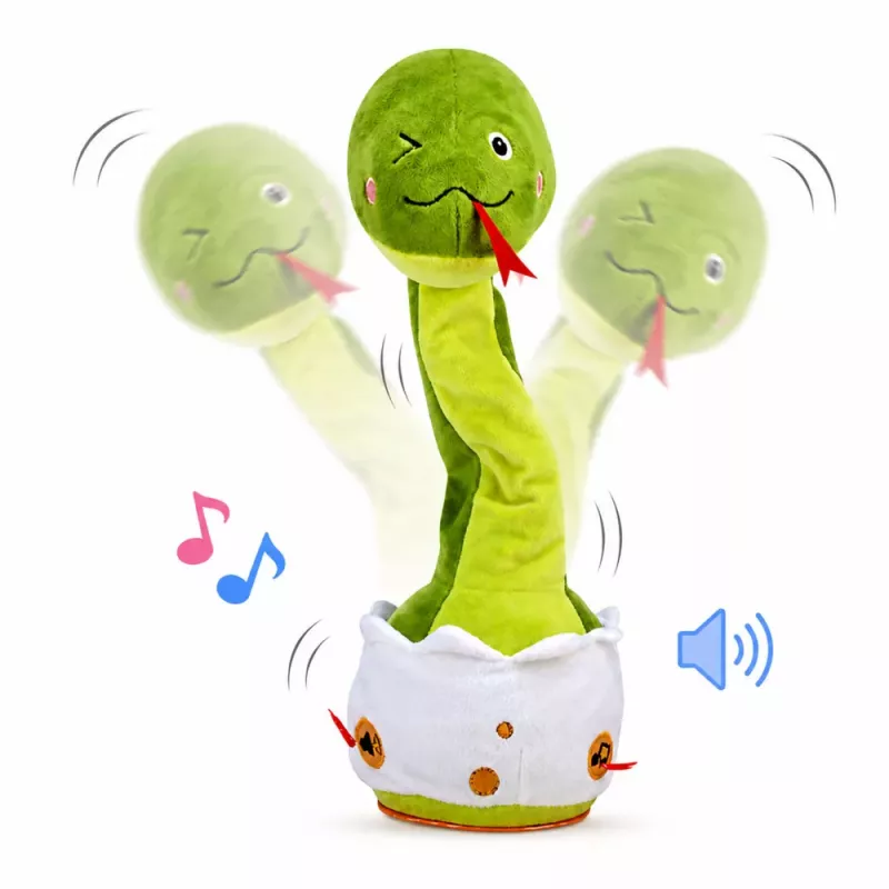 LEAN TOYS Pliušinis šokantis gyvatė interaktyvus muzikinis talismanas žalias
