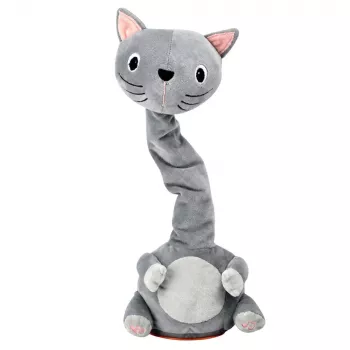 LEAN TOYS Pliušinis šokantis katinas interaktyvus žaislas su muzikiniais garsais, talismanas, pilkas