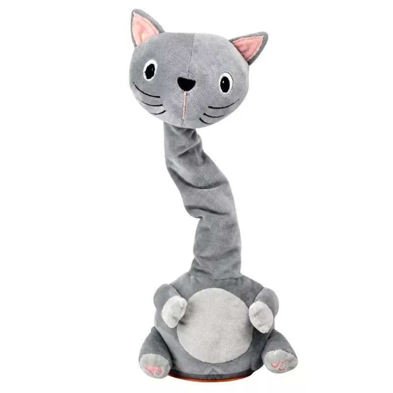 LEAN TOYS Pliušinis šokantis katinas interaktyvus žaislas su muzikiniais garsais, talismanas, pilkas