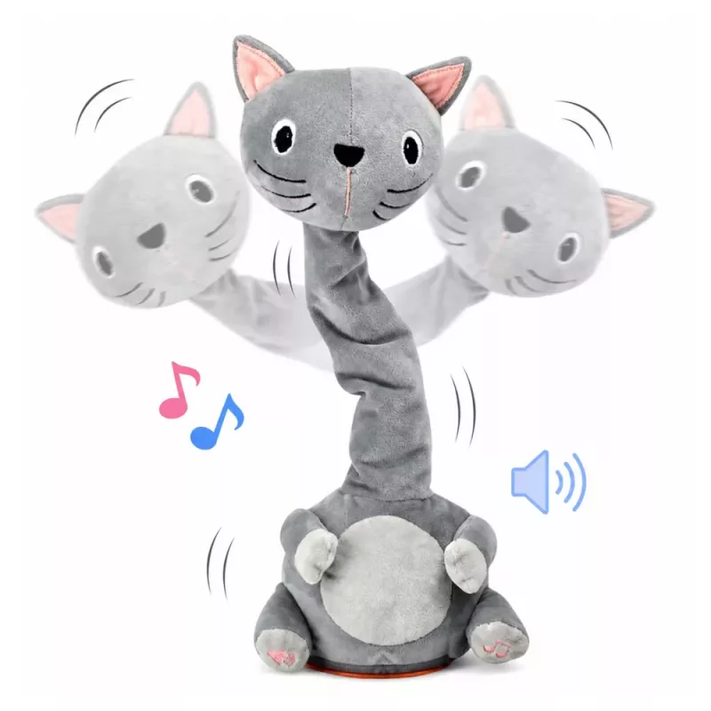 LEAN TOYS Pliušinis šokantis katinas interaktyvus žaislas su muzikiniais garsais, talismanas, pilkas