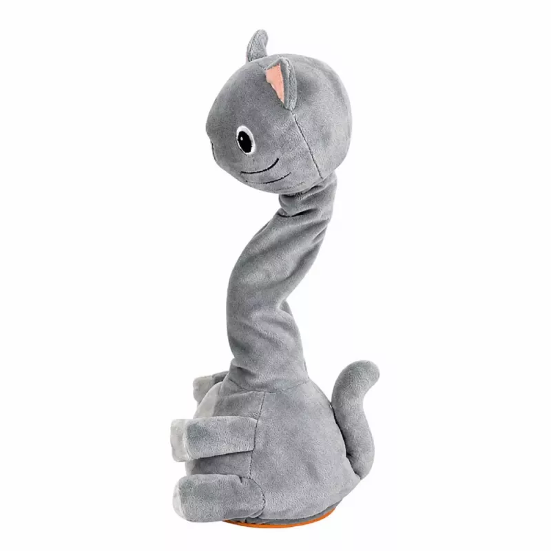 LEAN TOYS Pliušinis šokantis katinas interaktyvus žaislas su muzikiniais garsais, talismanas, pilkas