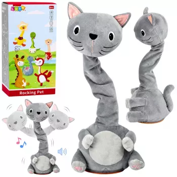 LEAN TOYS Pliušinis šokantis katinas interaktyvus žaislas su muzikiniais garsais, talismanas, pilkas