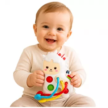 LEAN TOYS Sensorinis žaislas mažiems vaikams Lama su virvelėmis Pop-It karoliukai