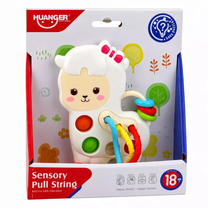LEAN TOYS Sensorinis žaislas mažiems vaikams Lama su virvelėmis Pop-It karoliukai