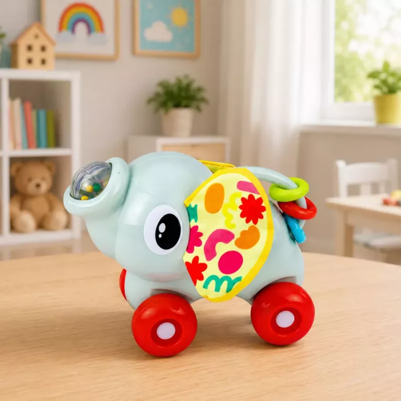 LEAN TOYS Interaktyvus sensorinis žaislas dramblio automobilis mažiems vaikams pilka