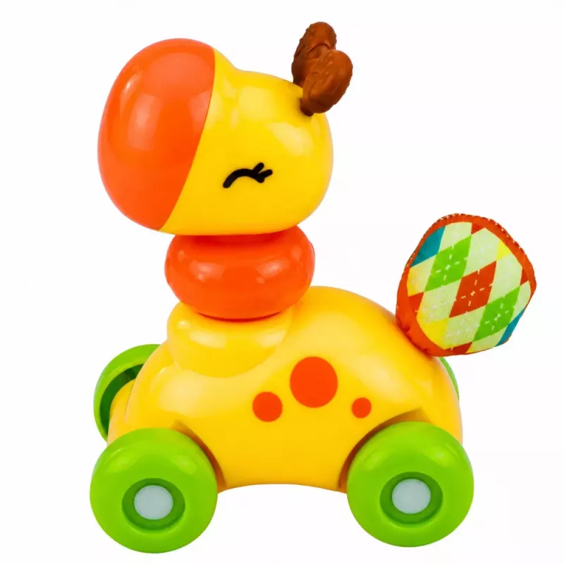 LEAN TOYS Interaktyvus sensorinis žaislas Žirafa automobilis mažiems vaikams Geltona