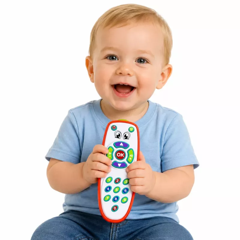 LEAN TOYS Interaktyvus edukacinis nuotolinio valdymo pultelis mažyliams su reguliuojamomis šviesomis ir garsu