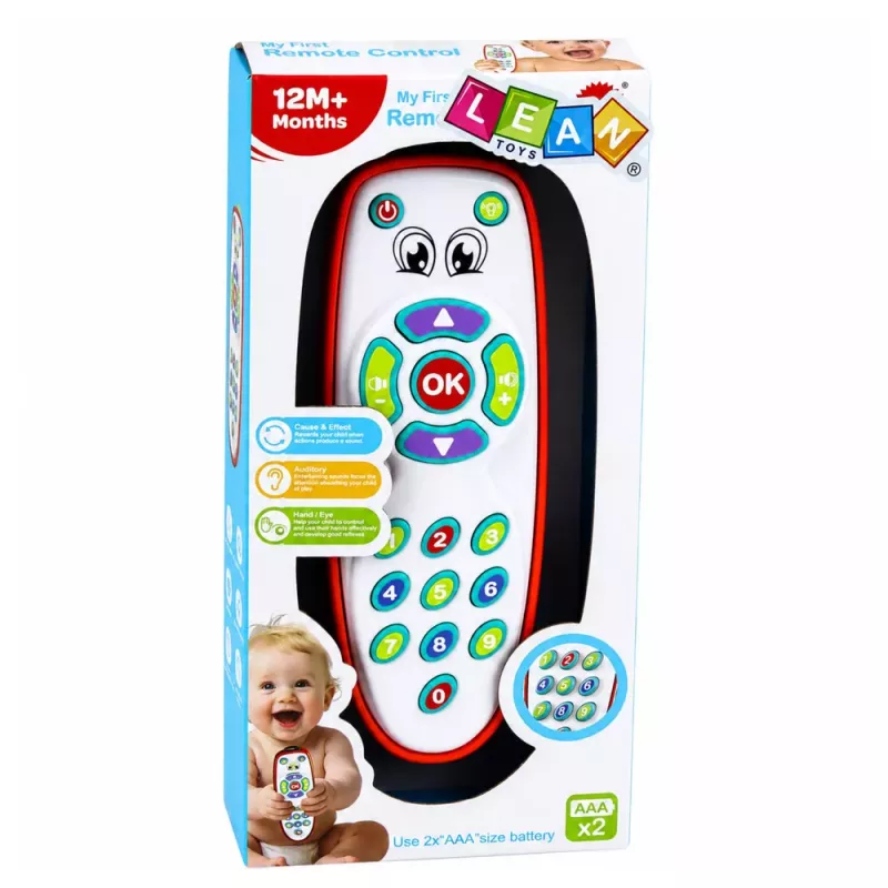 LEAN TOYS Interaktyvus edukacinis nuotolinio valdymo pultelis mažyliams su reguliuojamomis šviesomis ir garsu