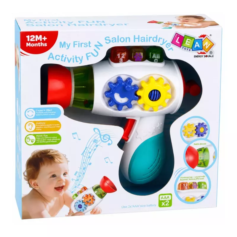 LEAN TOYS interaktyvus kūdikio džiovintuvas su šviesomis, garsais, pavaromis ir kamuoliukais