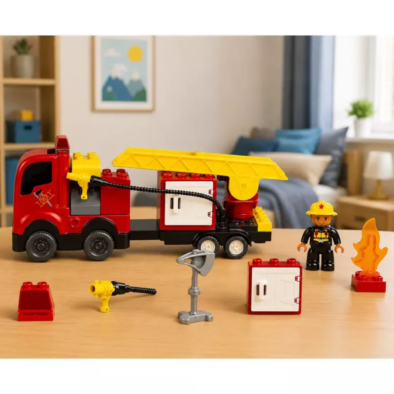 LEAN TOYS Fire Department Motorized Fire Truck Firefighter Figure Building Blocks Set