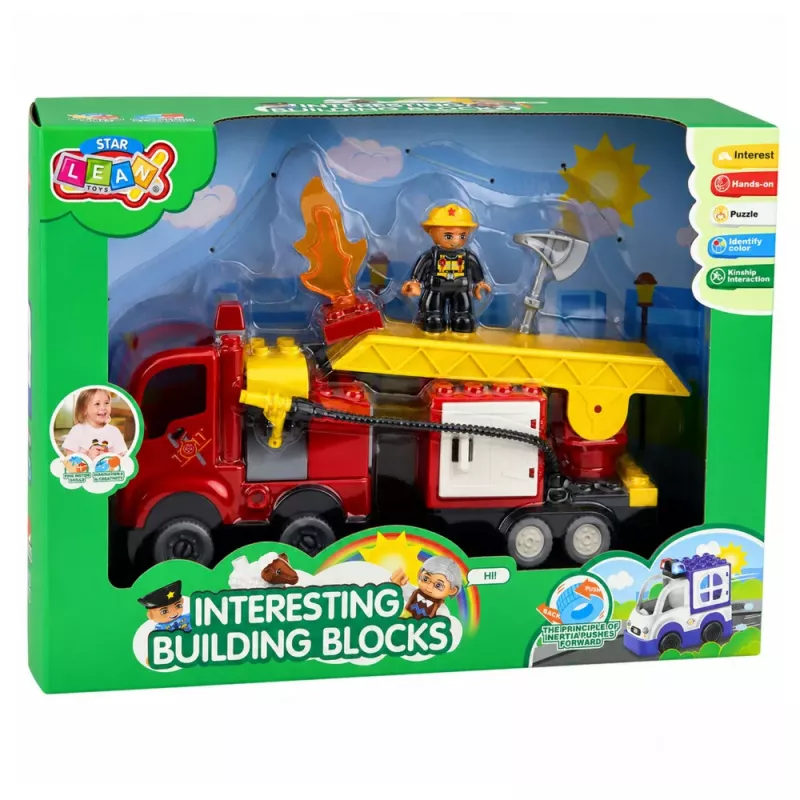 LEAN TOYS Fire Department Motorized Fire Truck Firefighter Figure Building Blocks Set