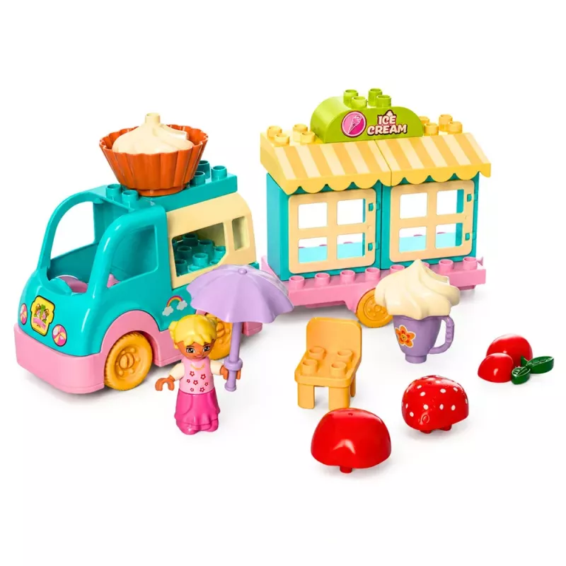 LEAN TOYS Ledų furgonėlio konstravimo rinkinys su motorizuota mergaitės figūrėle