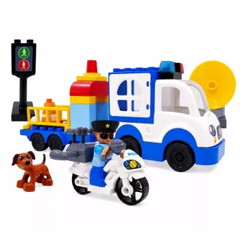 LEAN TOYS City Police Car Set su motorizuotais blokeliais, figūrėlėmis, aksesuarais