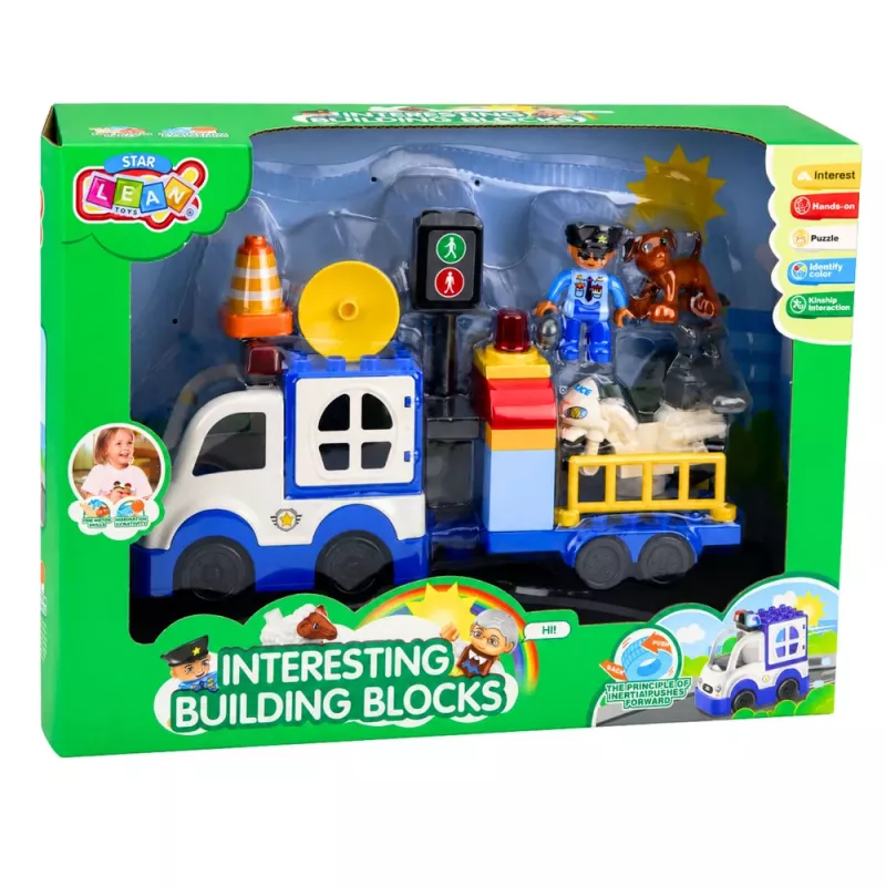 LEAN TOYS City Police Car Set su motorizuotais blokeliais, figūrėlėmis, aksesuarais