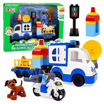 LEAN TOYS City Police Car Set su motorizuotais blokeliais, figūrėlėmis, aksesuarais