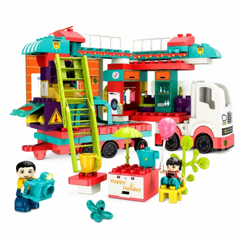 LEAN TOYS Sulankstomas kemperis statybiniai blokeliai figūrėlės šviesos garsai 98 vnt.