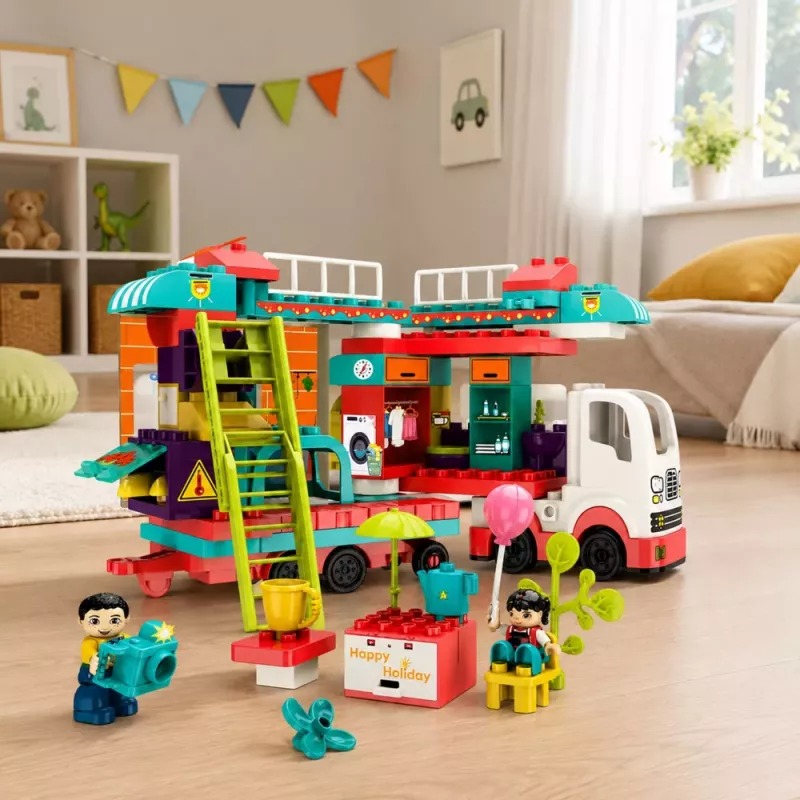 LEAN TOYS Sulankstomas kemperis statybiniai blokeliai figūrėlės šviesos garsai 98 vnt.