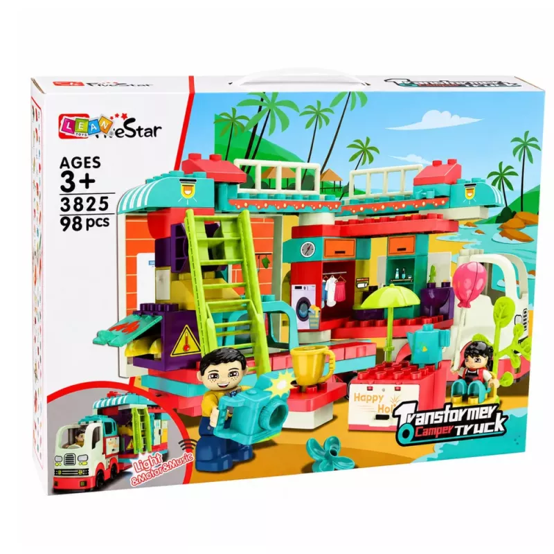 LEAN TOYS Sulankstomas kemperis statybiniai blokeliai figūrėlės šviesos garsai 98 vnt.