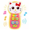 LEAN TOYS Interaktyvus kūdikio telefonas su kačiuko veidrodėliu, barškučiu, švieselėmis ir garsais