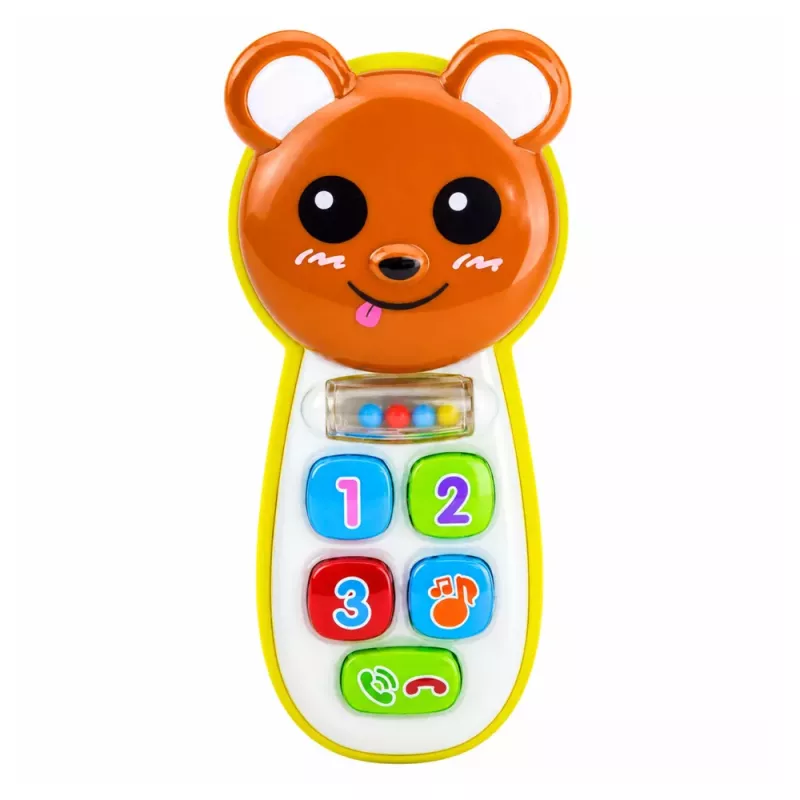 LEAN TOYS Interaktyvus kūdikio telefonas Meškiukas su veidrodžiu, barškučiu, šviesomis ir garsais