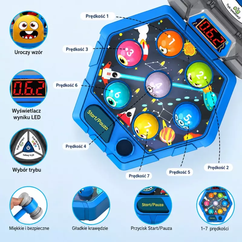 LEAN TOYS Whack-A-Mole Creatures Arcade Game For 3 Players 3 Modes Glowing Hammers