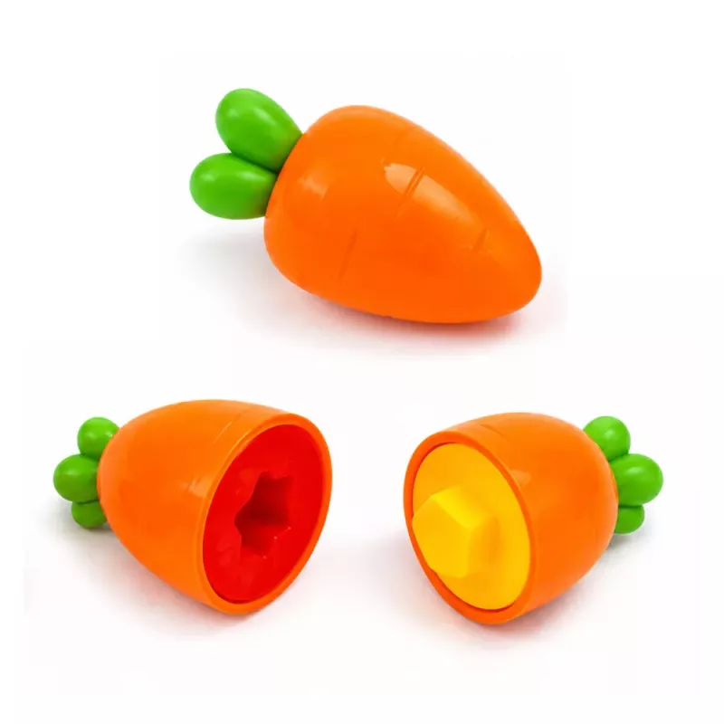 LEAN TOYS Edukacinis morkų rūšiuotuvas, derinantis formas ir spalvas, 12 vnt.