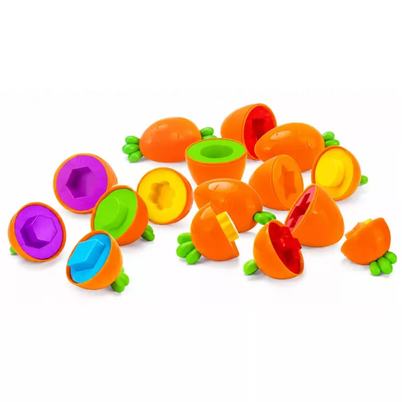 LEAN TOYS Edukacinis morkų rūšiuotuvas, derinantis formas ir spalvas, 12 vnt.