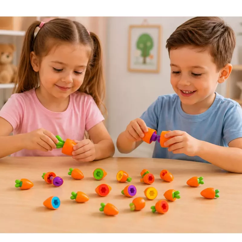 LEAN TOYS Edukacinis morkų rūšiuotuvas, derinantis formas ir spalvas, 12 vnt.