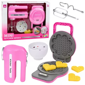 LEAN TOYS Virtuvės rinkinys su vaflių keptuvu ir maišytuvu, keičiamais antgaliais, šviesomis ir garsais, rožinis