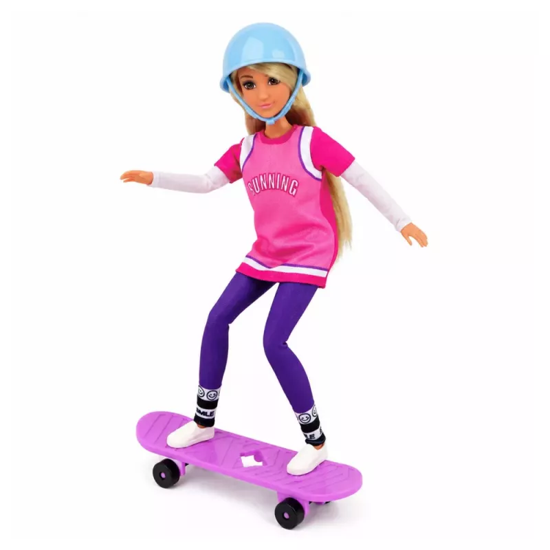 LEAN TOYS Anlily Lėlė su Violetiniu Paspaustuku, Šalmu ir Ilgu Megztiniu