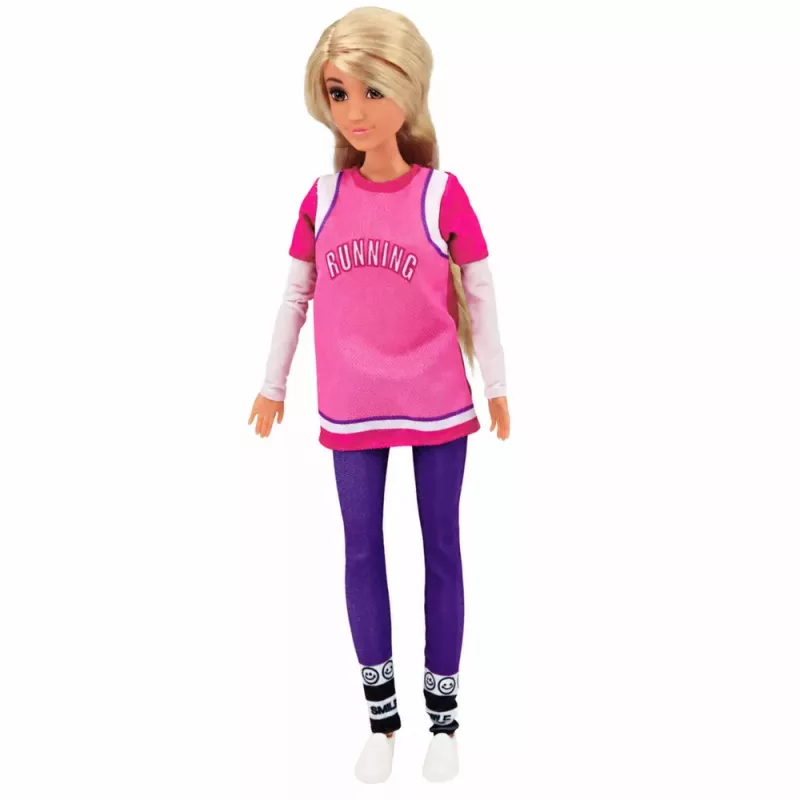 LEAN TOYS Anlily Lėlė su Violetiniu Paspaustuku, Šalmu ir Ilgu Megztiniu