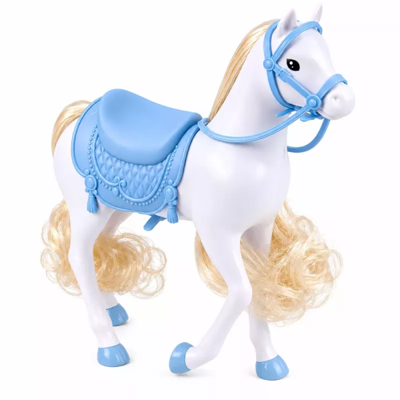 LEAN TOYS Anlily lėlė ant balto žirgo princesė mėlyna suknele aksesuarai