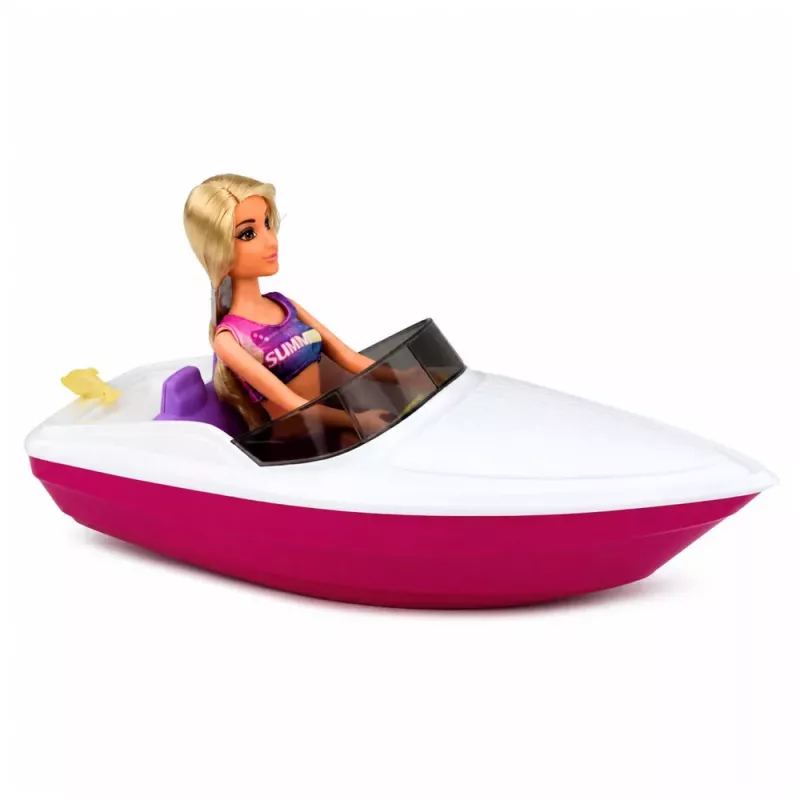 LEAN TOYS Anlily Lėlė su Motorine Valtele, Šuneliu, Liemenėle, Lentos Priedų Rinkiniu