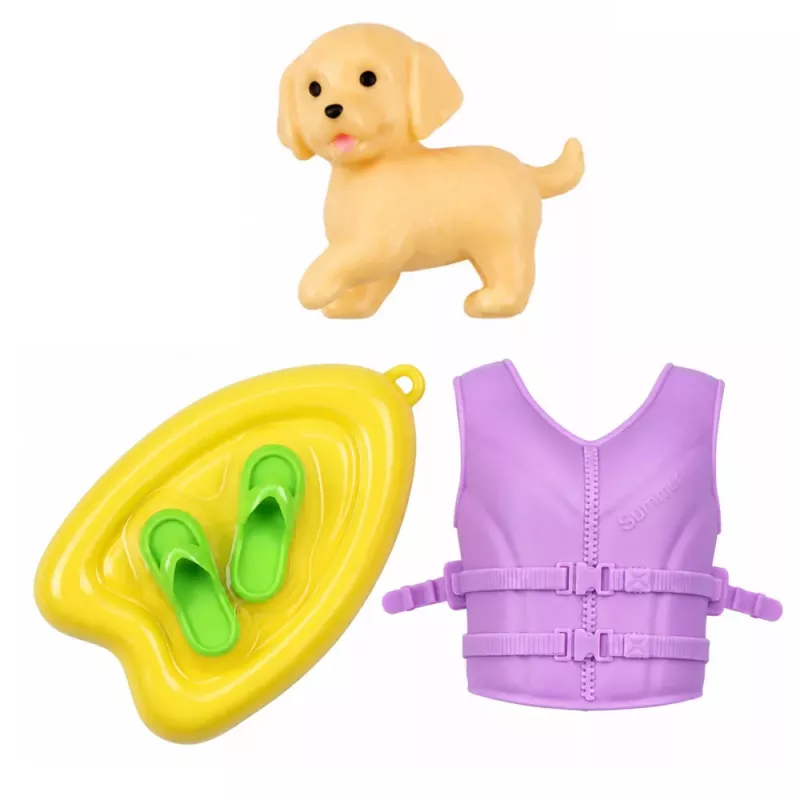 LEAN TOYS Anlily Lėlė su Motorine Valtele, Šuneliu, Liemenėle, Lentos Priedų Rinkiniu