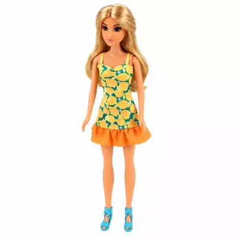 LEAN TOYS Anlily lėlė geltona suknele su kačiuku, sodo baldais, skėčiu ir aksesuarais