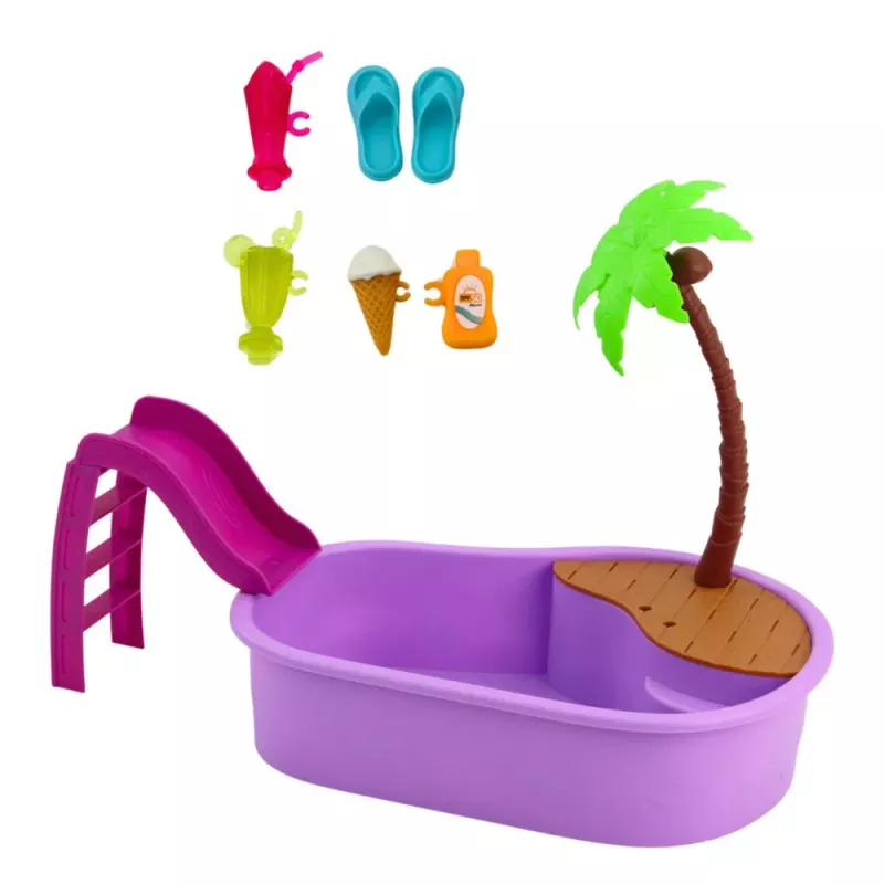 LEAN TOYS Anlily Lėlė su Baseinu, Čiuožykla, Palme ir Paplūdimio Aksesuarais