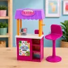 LEAN TOYS Anlily Lėlė Pardavėja su Gėrimų ir Užkandžių Stendu Priedų Rinkinys