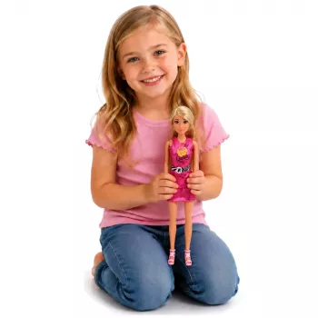 LEAN TOYS Anlily lėlė su rožine suknele, rankine, papuošalais, aksesuarų rinkiniu