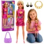 LEAN TOYS Anlily lėlė su rožine suknele, rankine, papuošalais, aksesuarų rinkiniu