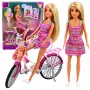LEAN TOYS Anlily lėlė rožine suknele su dviračiu ir kėdute kūdikiui