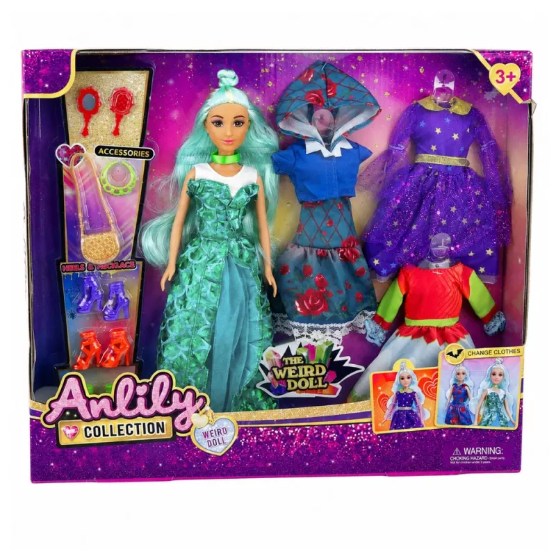 LEAN TOYS Anlily Keista lėlė su fantastiniais kostiumais, suknelėmis, aksesuarais, batais