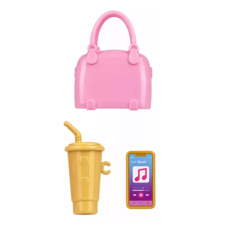 LEAN TOYS Anlily mados lėlė su violetine suknele, širdelėmis ir rankinės aksesuarų rinkiniu