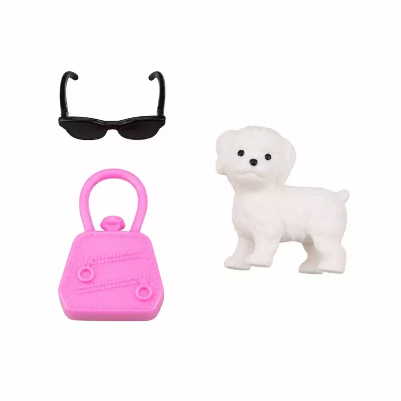 LEAN TOYS Anlily Fashion Doll in Pink Dress, White Dog, Purse, Glasses Set